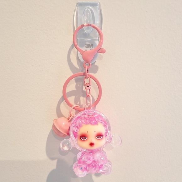 Accessories - Skullpanda Pink Beaded Liquid Filled Shaker Keychain Bagcharm With Bell, NEW